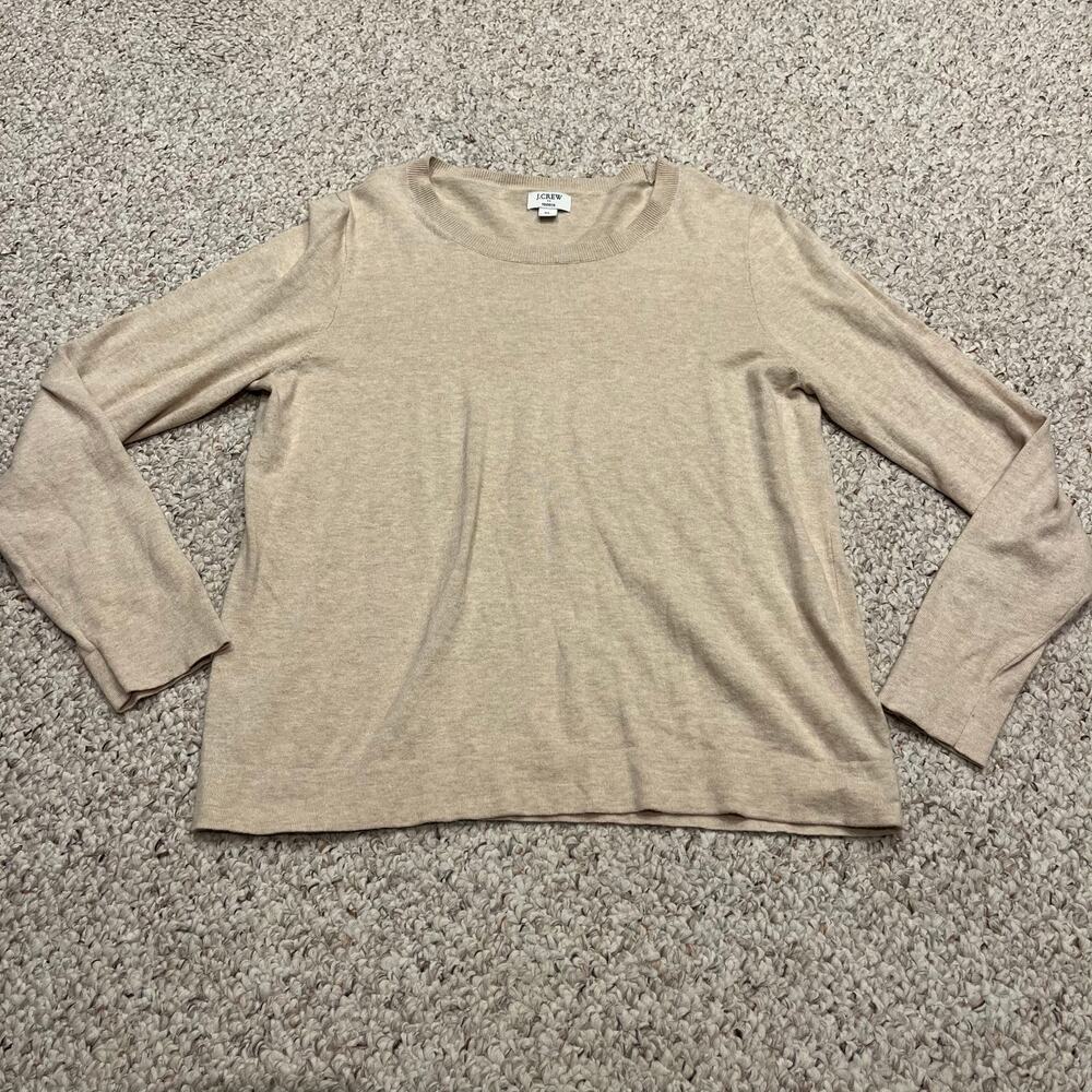 J Crew Teddie Sweater Sz XL Beige Cotton Basic Preppy Casual Capsule
